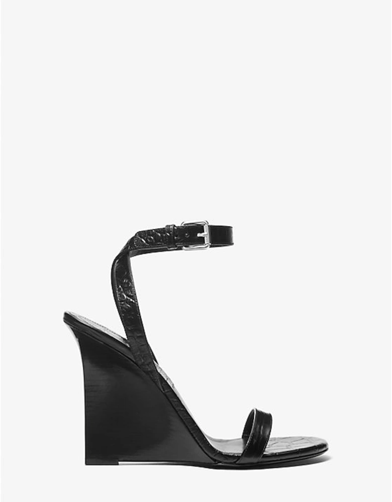 Claudia Crocodile Embossed Leather Wedge Sandal