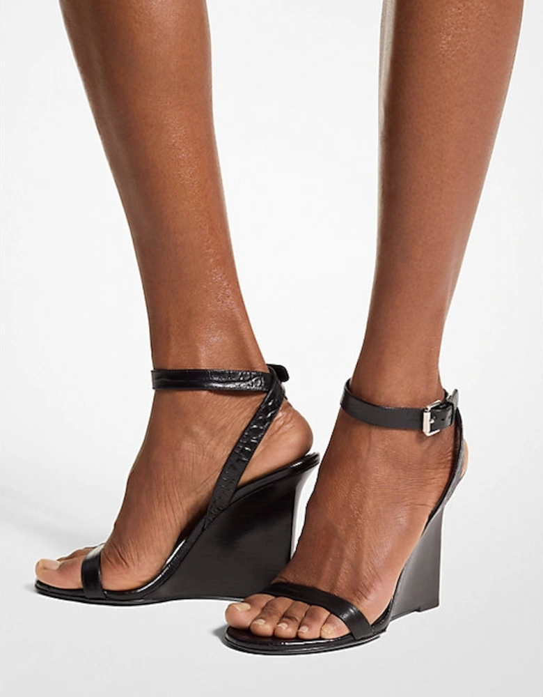 Claudia Crocodile Embossed Leather Wedge Sandal