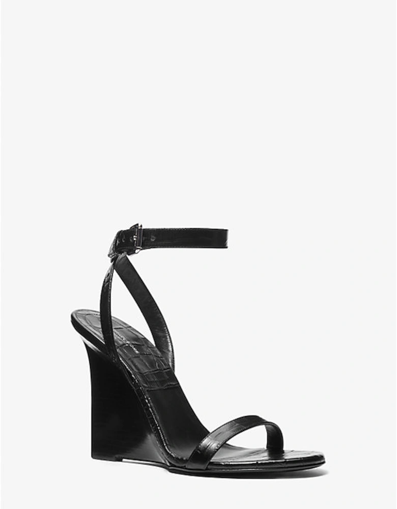 Claudia Crocodile Embossed Leather Wedge Sandal