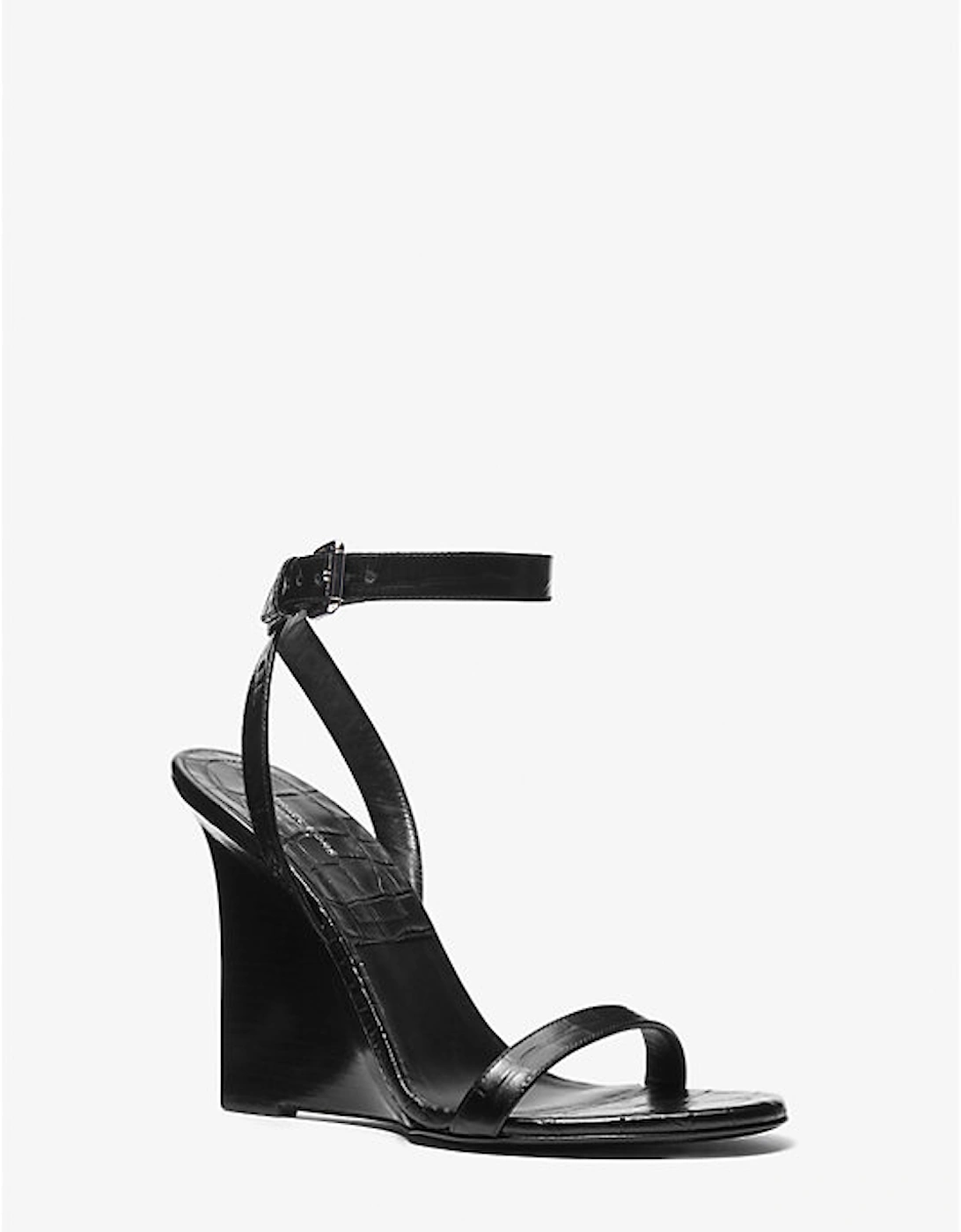 Claudia Crocodile Embossed Leather Wedge Sandal, 5 of 4