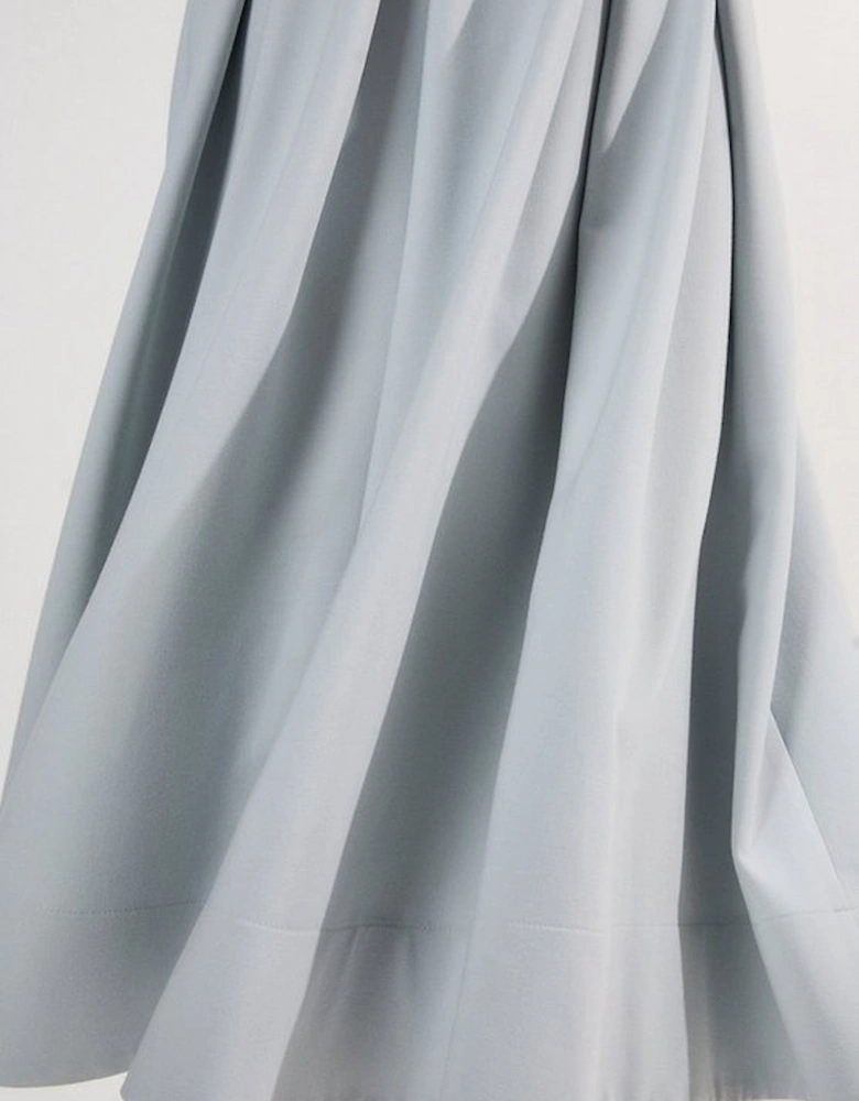 Compact Stretch Tailored Square Neck Full Skirted Midi Dress
