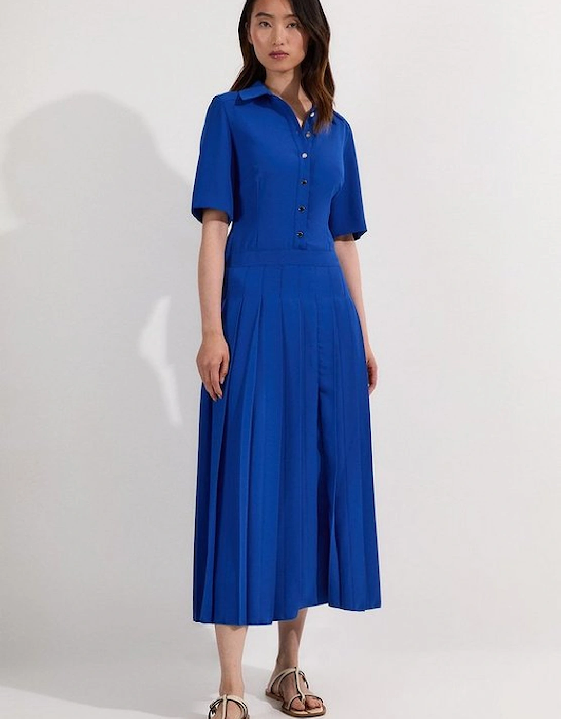Petite Tailored Crepe Long Sleeve Pleated Shirt Dress, 5 of 4