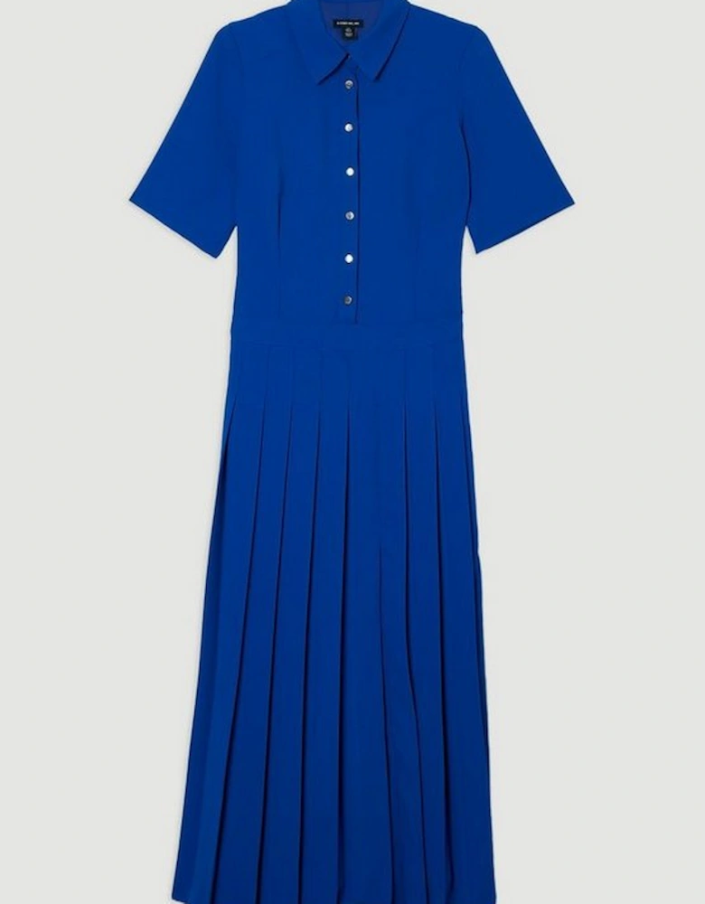 Petite Tailored Crepe Long Sleeve Pleated Shirt Dress