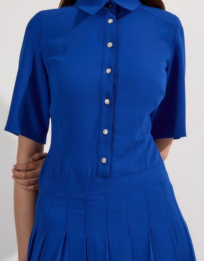 Petite Tailored Crepe Long Sleeve Pleated Shirt Dress