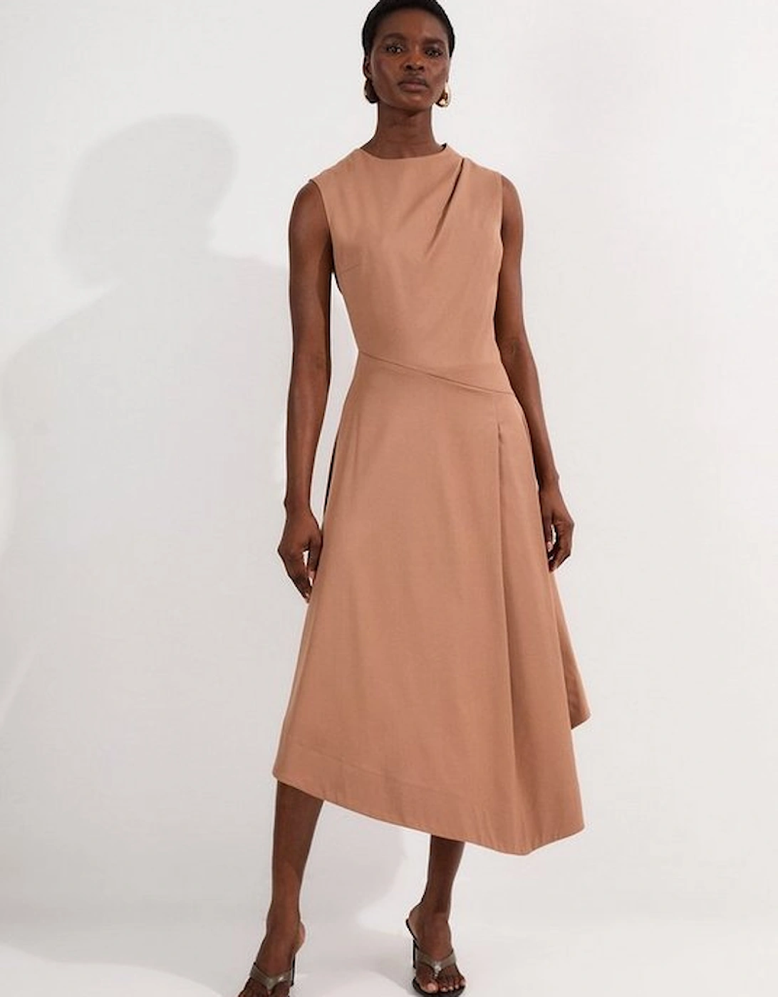 Tall Tailored Drapey Bodice Asymmetric Midi Dress, 4 of 3