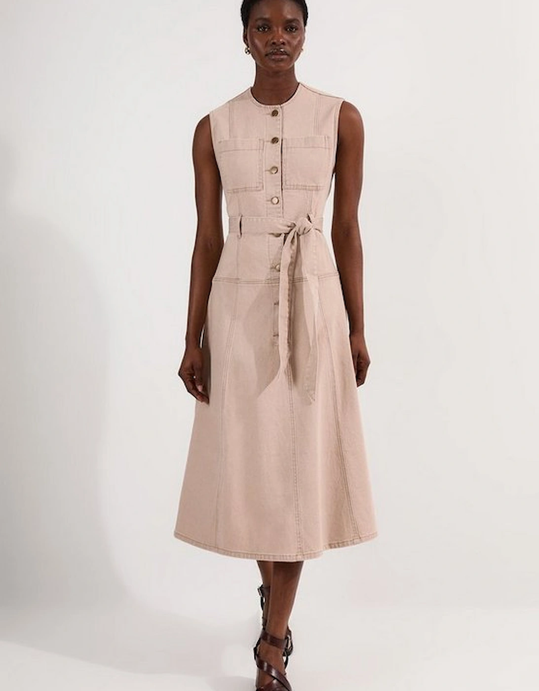 Coloured Denim Belted Midi Dress, 4 of 3