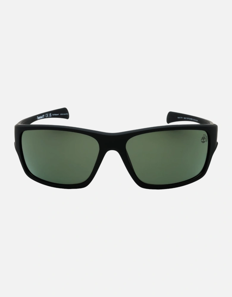 Matte Black Framed Green Polarised Lensed Sunglasses