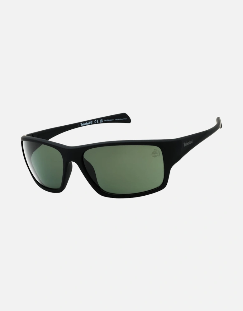 Matte Black Framed Green Polarised Lensed Sunglasses