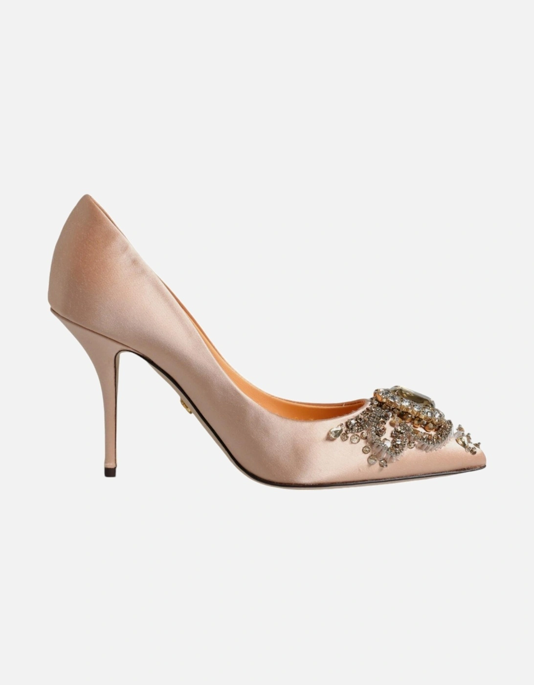 Embellished Satin Heels with Logo Details Women - Beige Pumps, 7 of 6
