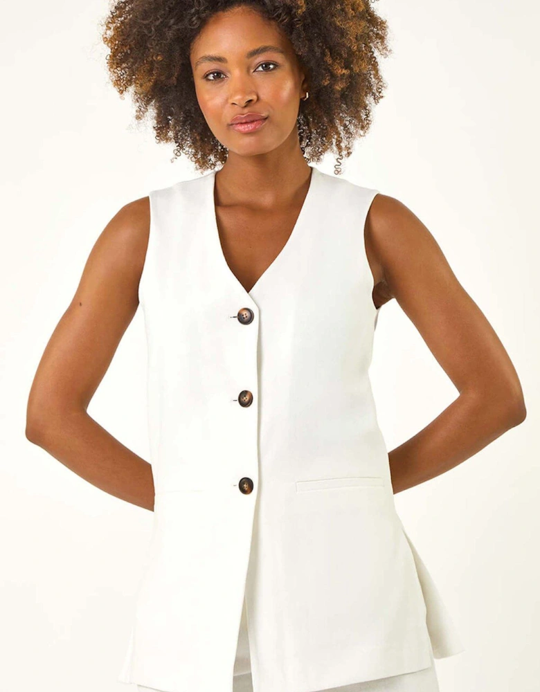 Longline Button Waistcoat Jacket - White