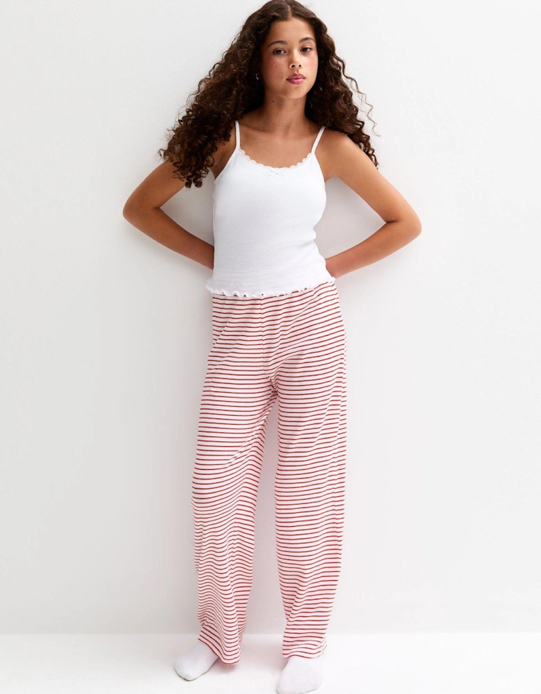 Girls White Cami Top And Striped Trousers Pyjama Set