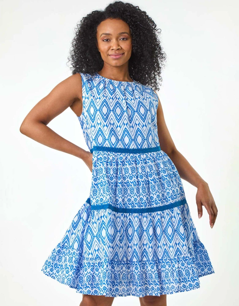 Petite Geo Print Tiered Dress - Blue