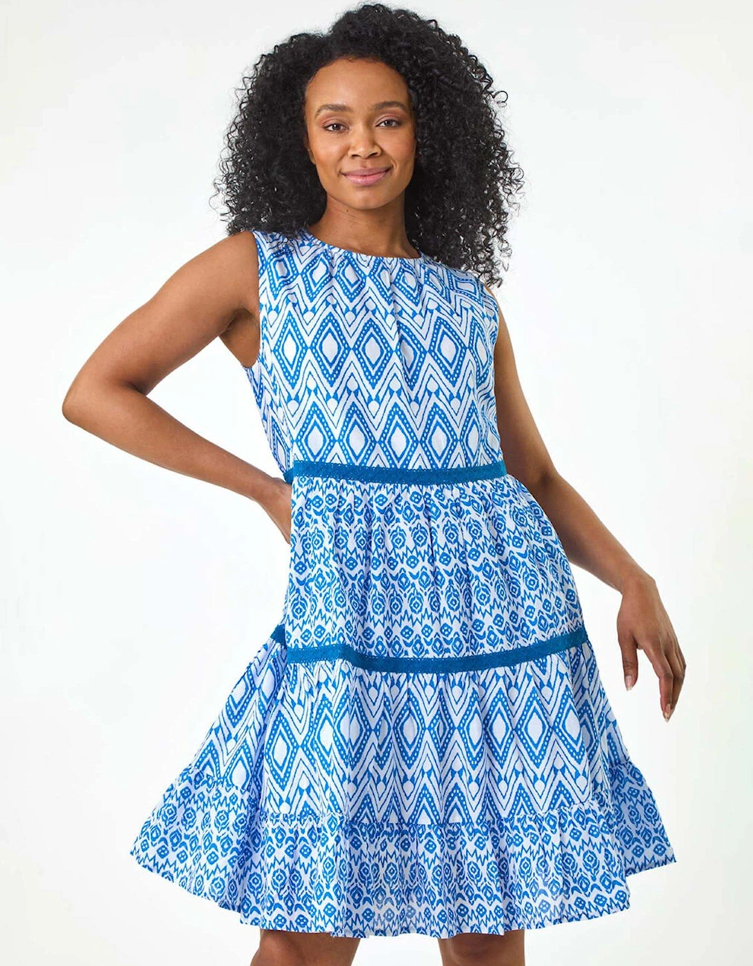 Petite Geo Print Tiered Dress - Blue, 2 of 1