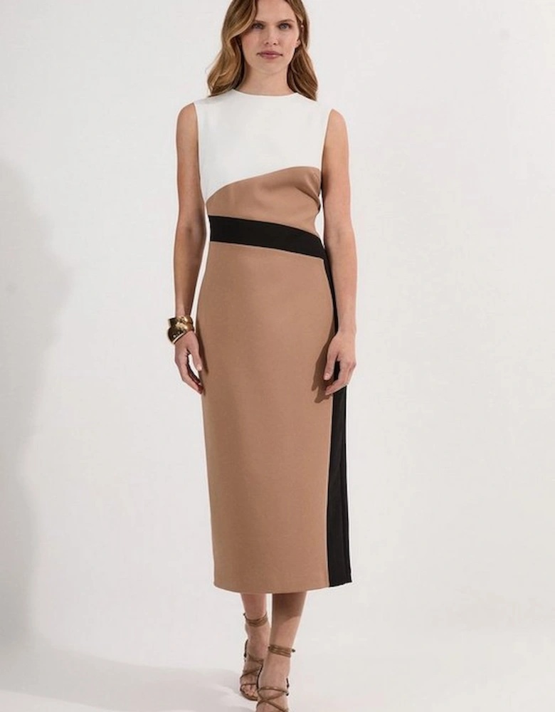 Compact Stretch Colourblock Tailored Pencil Dress