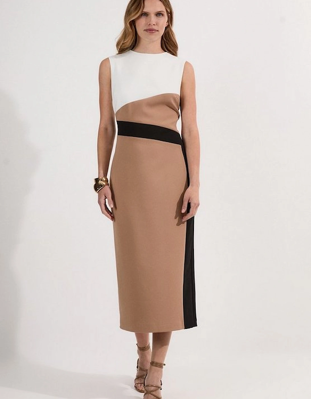 Compact Stretch Colourblock Tailored Pencil Dress
