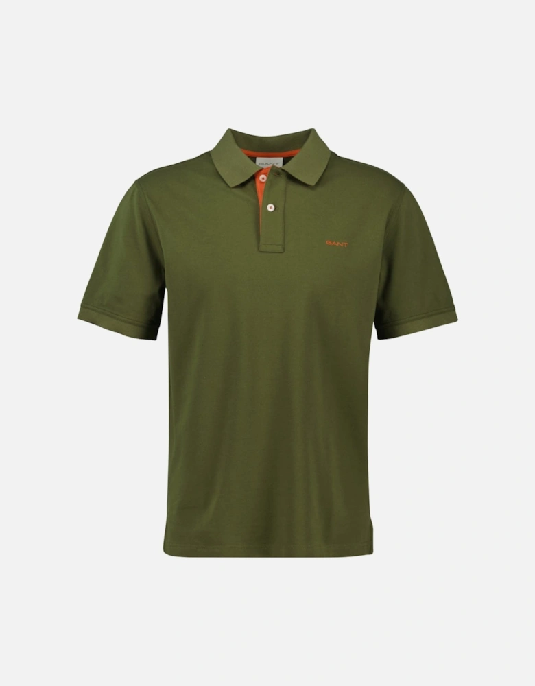 Regular Contrast Pique Polo Shirt, Moss Green
