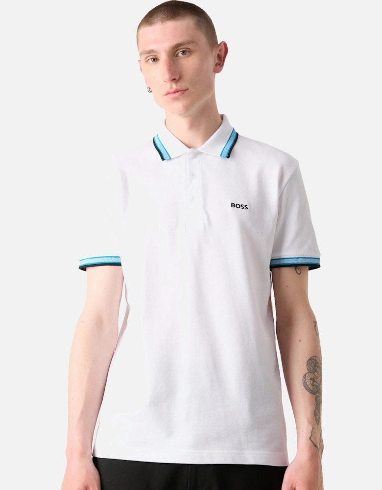 BOSS Paddy Piqué Polo Shirt Open White/Blue