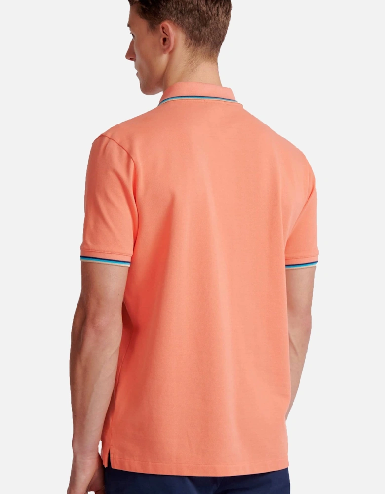 Badge Logo Tipped Sleeve Polo Shirt Coral