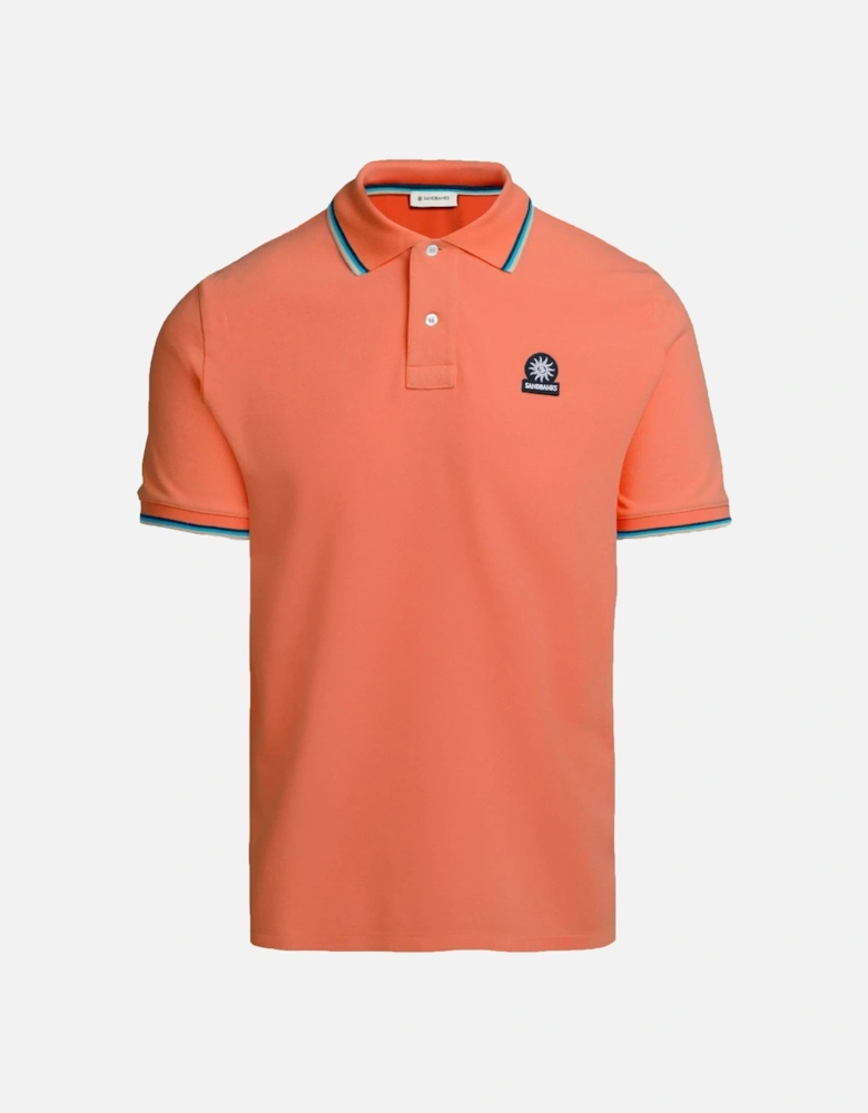 Badge Logo Tipped Sleeve Polo Shirt Coral