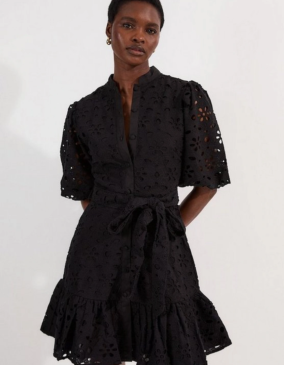Cotton Broderie Belted Woven Mini Dress, 4 of 3
