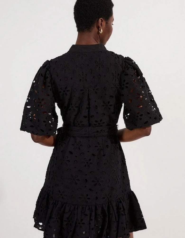 Cotton Broderie Belted Woven Mini Dress