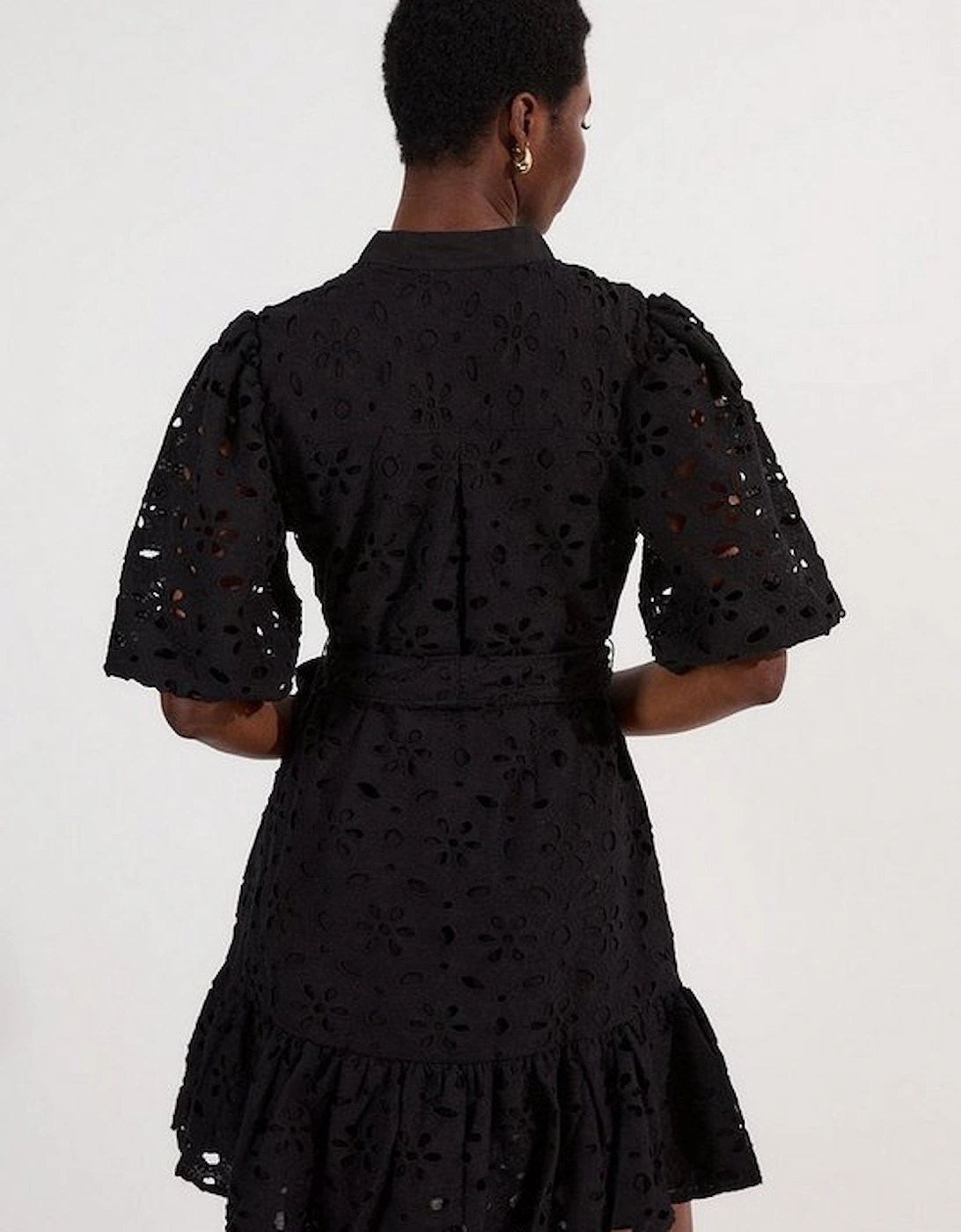 Cotton Broderie Belted Woven Mini Dress