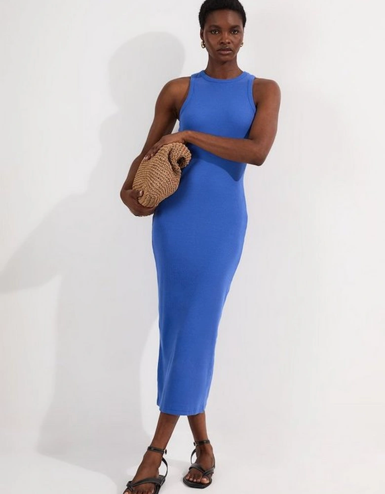 Compact Jersey Ribbed Sleeveless Maxi Dress