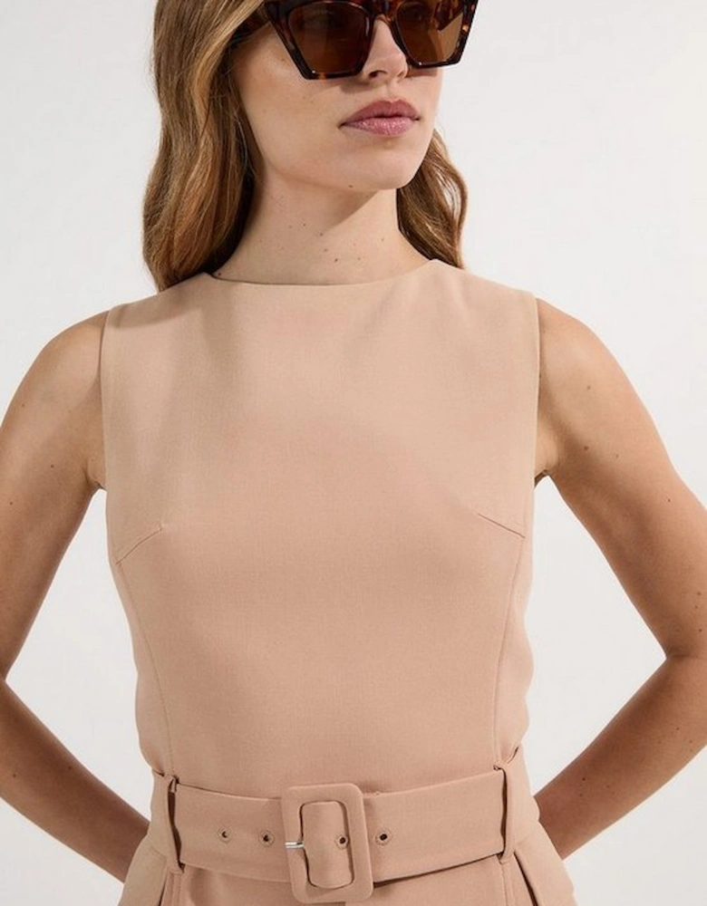 Compact Essential Belted Tailored Midi Dress
