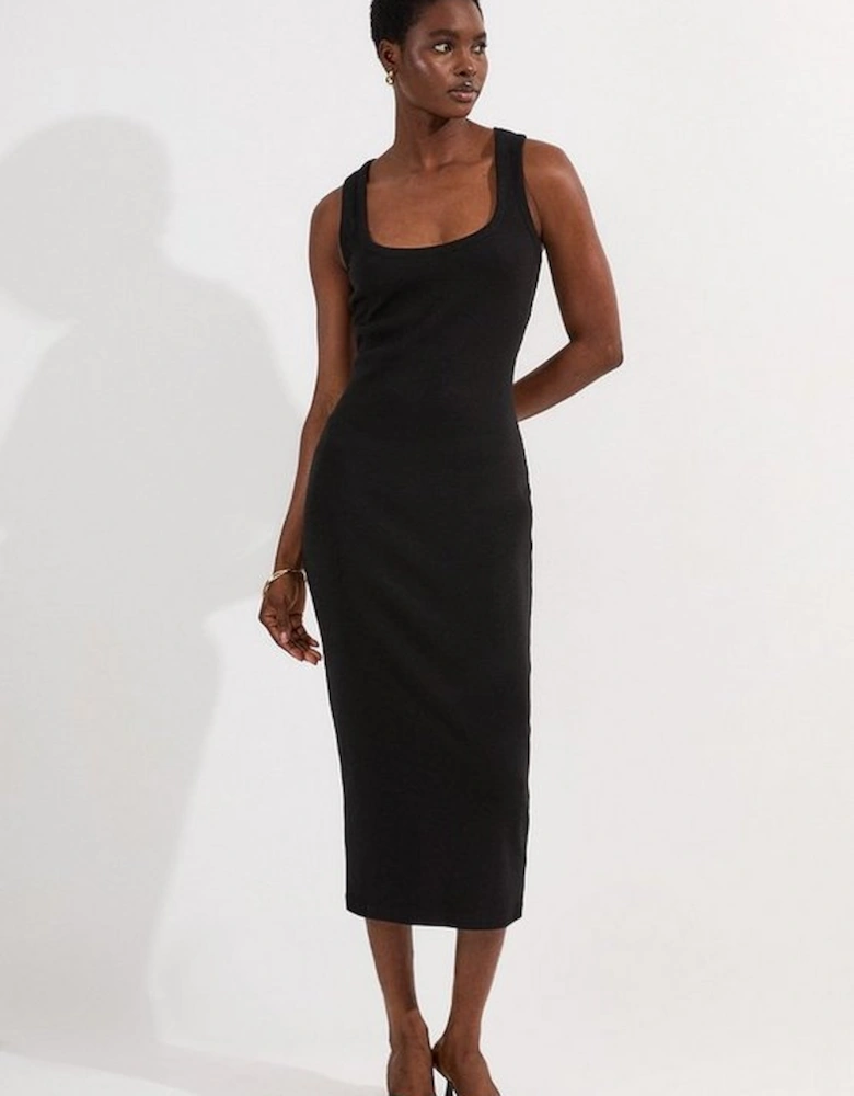 Compact Jersey Rib Racer Midi Dress