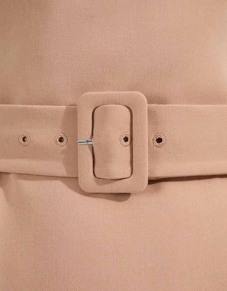 Compact Essential Belted Tailored Midi Dress