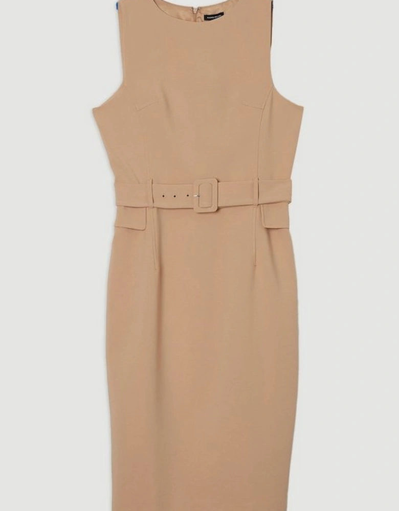 Compact Essential Belted Tailored Midi Dress