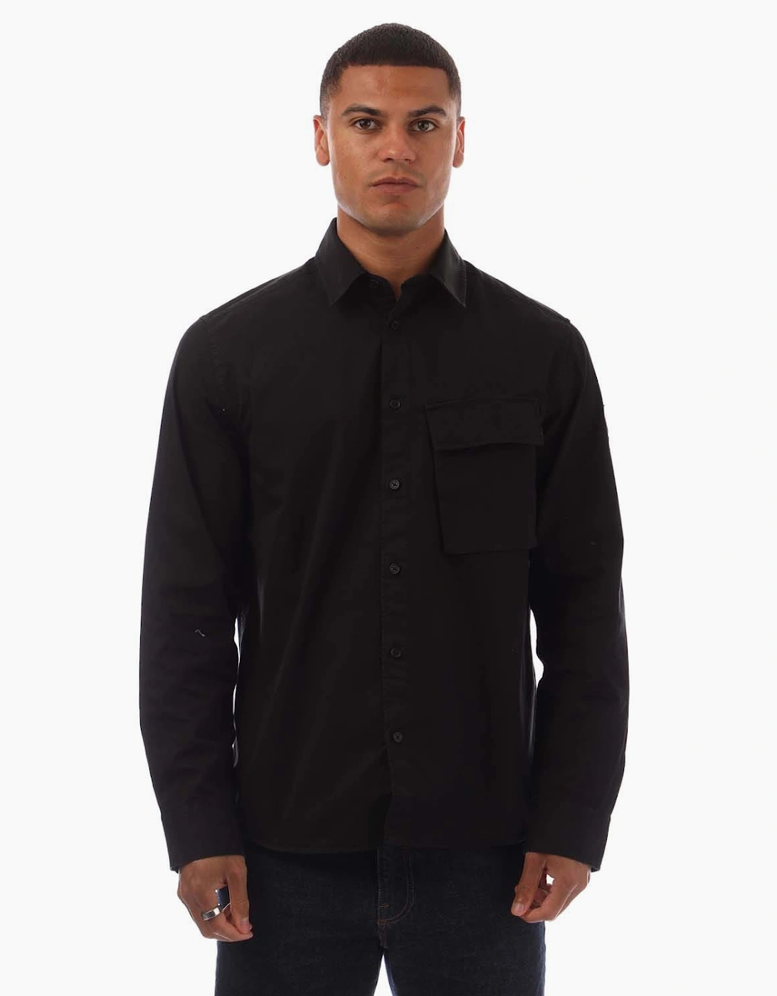Belstaff Men's Garment Dye Cotton Scale Shirt - Black - Size: Regular/34