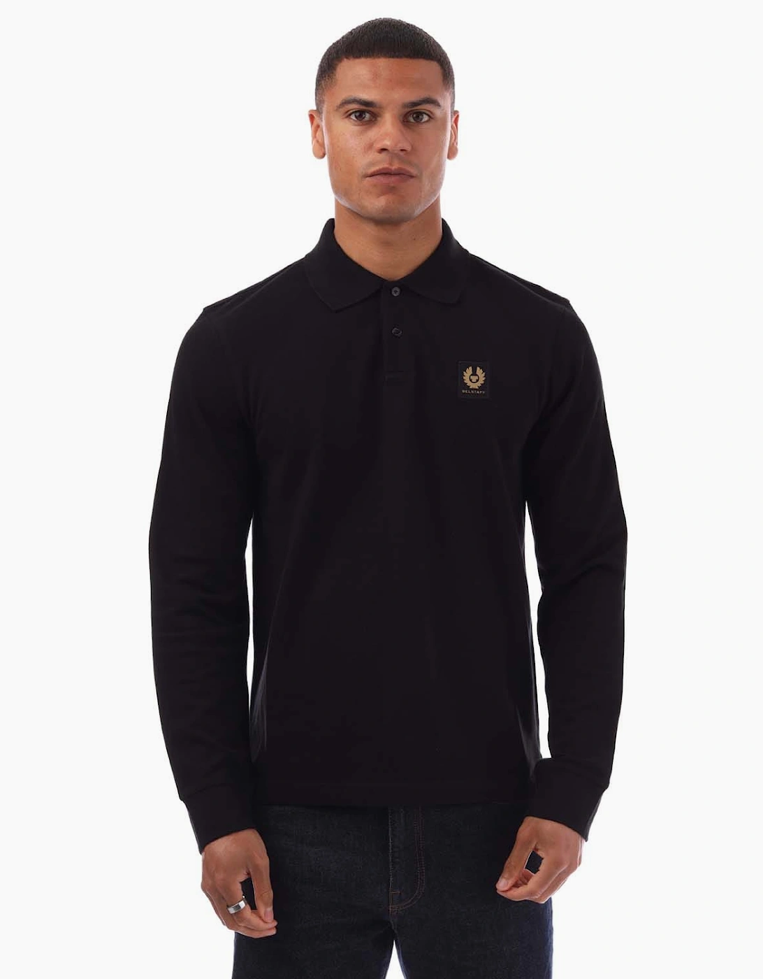 Belstaff Men's Black Long Sleeved Polo Shirt - : 42/Regular Xl
