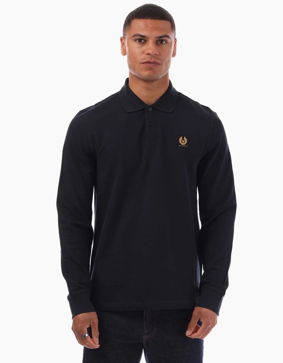 Belstaff Men's Black Long Sleeved Polo Shirt - : 44/Regular 2XL