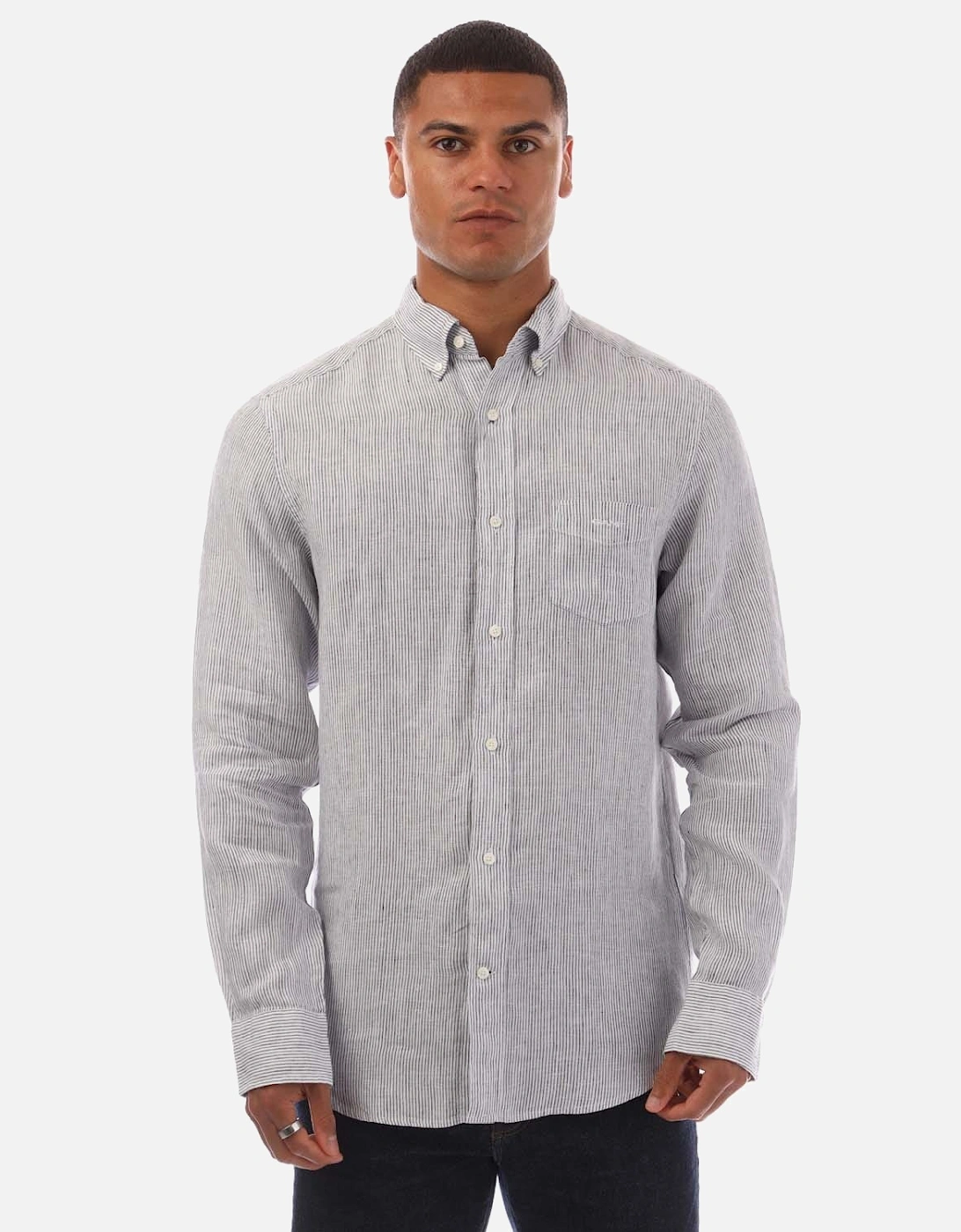 GANT Men's Regular Fit Striped Linen Shirt - White - Size: Regular/36