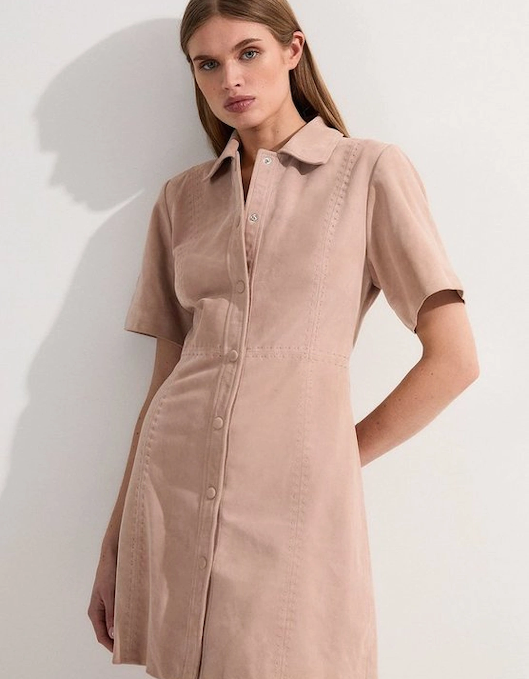 Suede Stab Stitch Button Mini Dress, 5 of 4