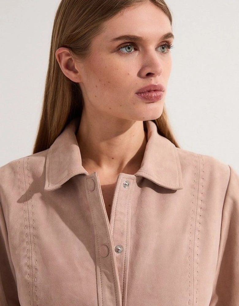Suede Stab Stitch Button Mini Dress