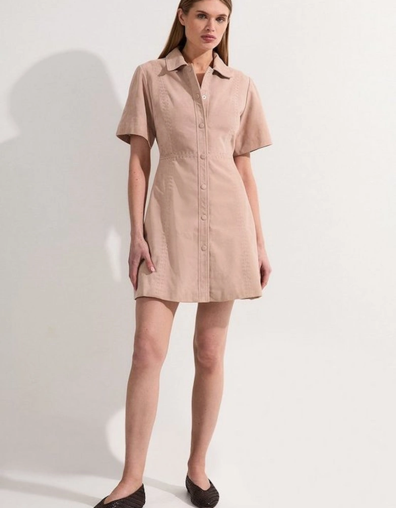 Suede Stab Stitch Button Mini Dress