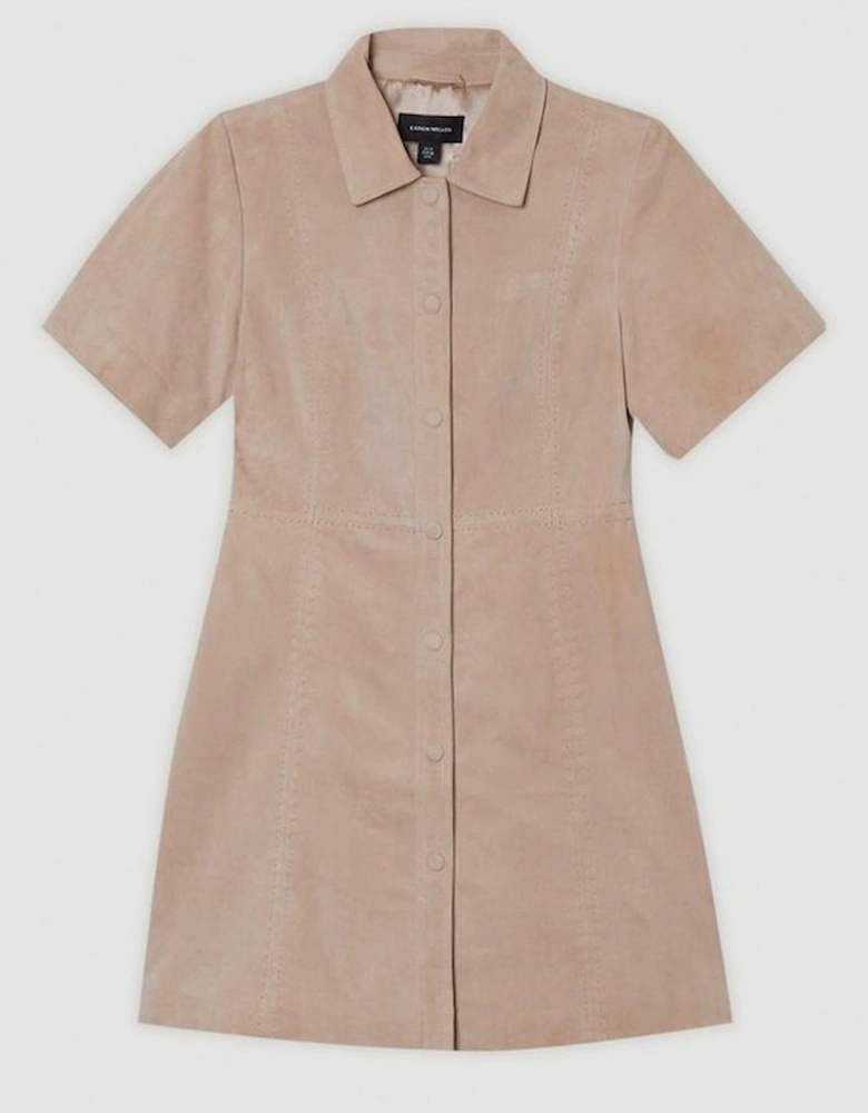 Suede Stab Stitch Button Mini Dress