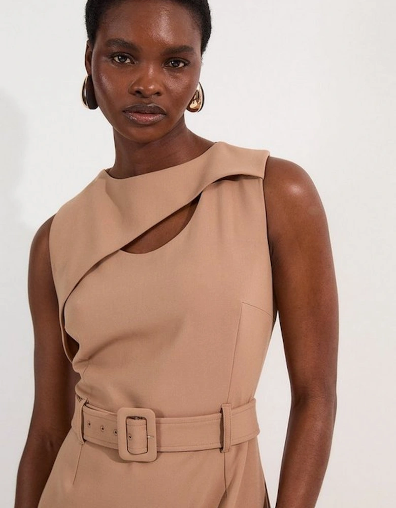 Compact Stretch Belted Pencil Midi Dress