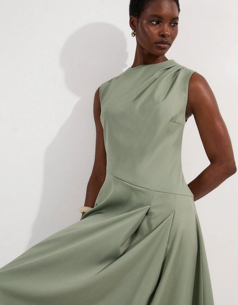 Tailored Drapey Bodice Asymmetric Midi Dress