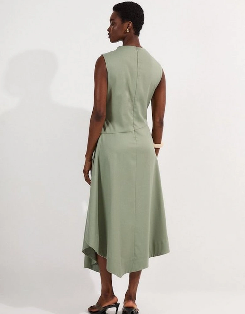 Tailored Drapey Bodice Asymmetric Midi Dress