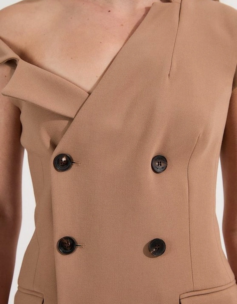 Compact Stretch Asymmetric Collar Tailored Pencil Maxi Dress