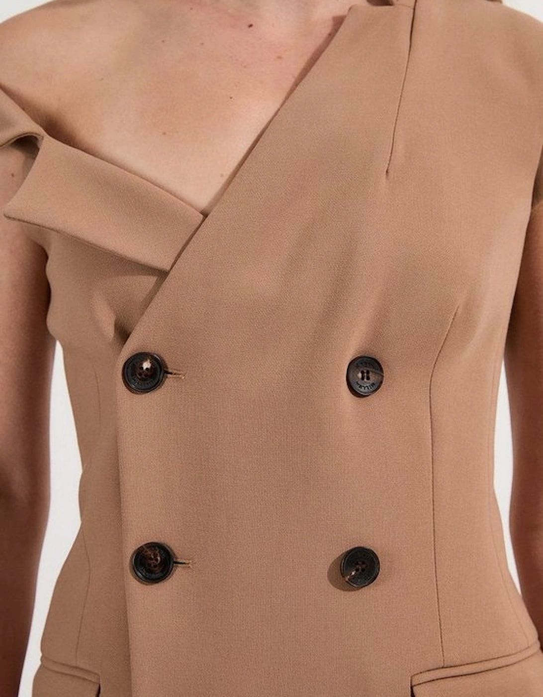 Compact Stretch Asymmetric Collar Tailored Pencil Maxi Dress
