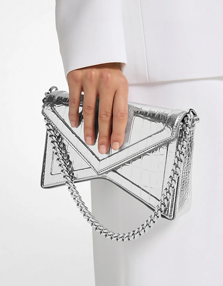 Manhatta Metallic Crocodile Embossed Leather Shoulder Bag