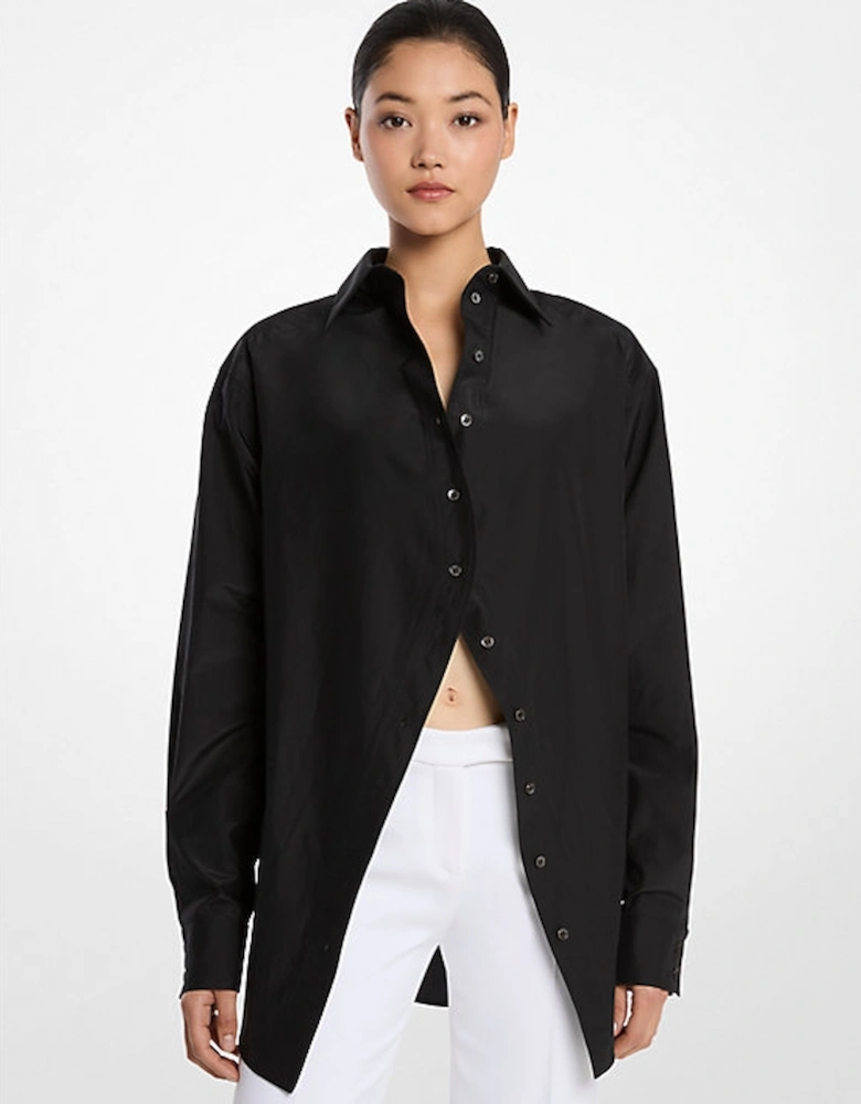 Silk and Cotton Taffeta Portrait Collar Shirt