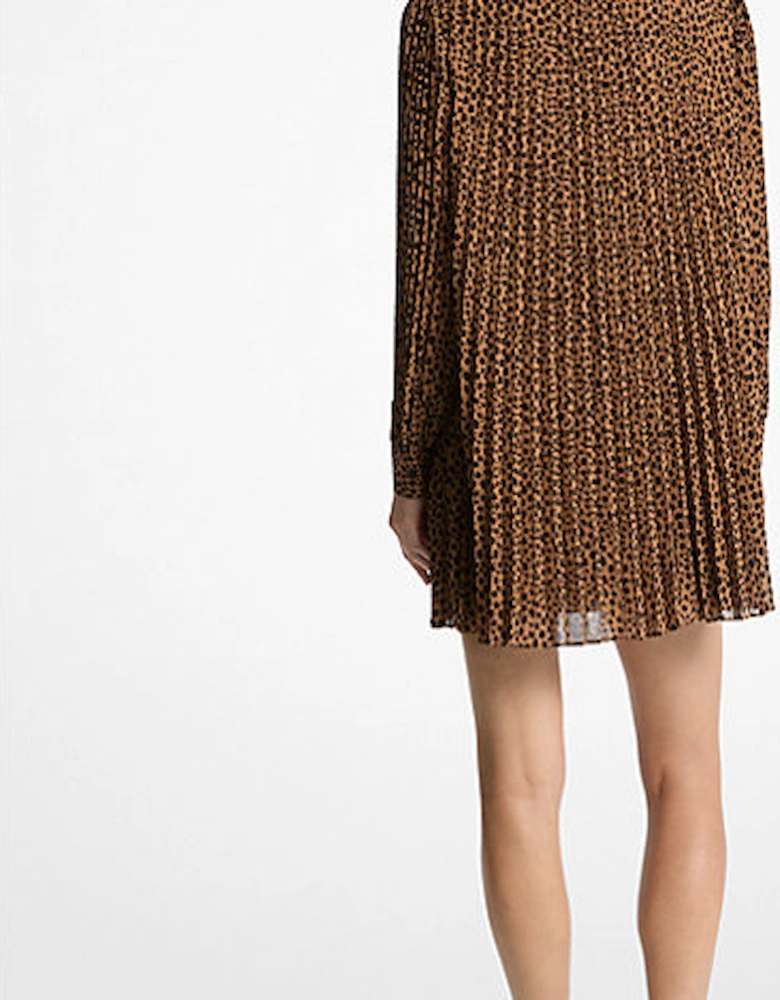 Pleated Cheetah Print Georgette Dress