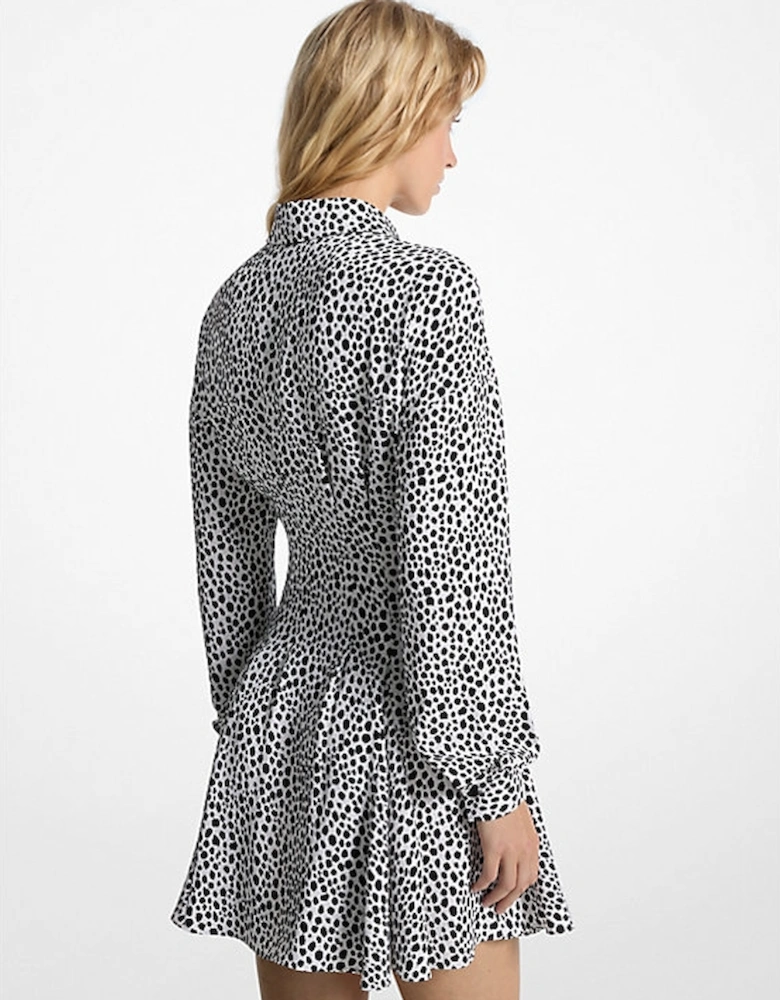 Cheetah Print Crepe Pleated Shirtdress