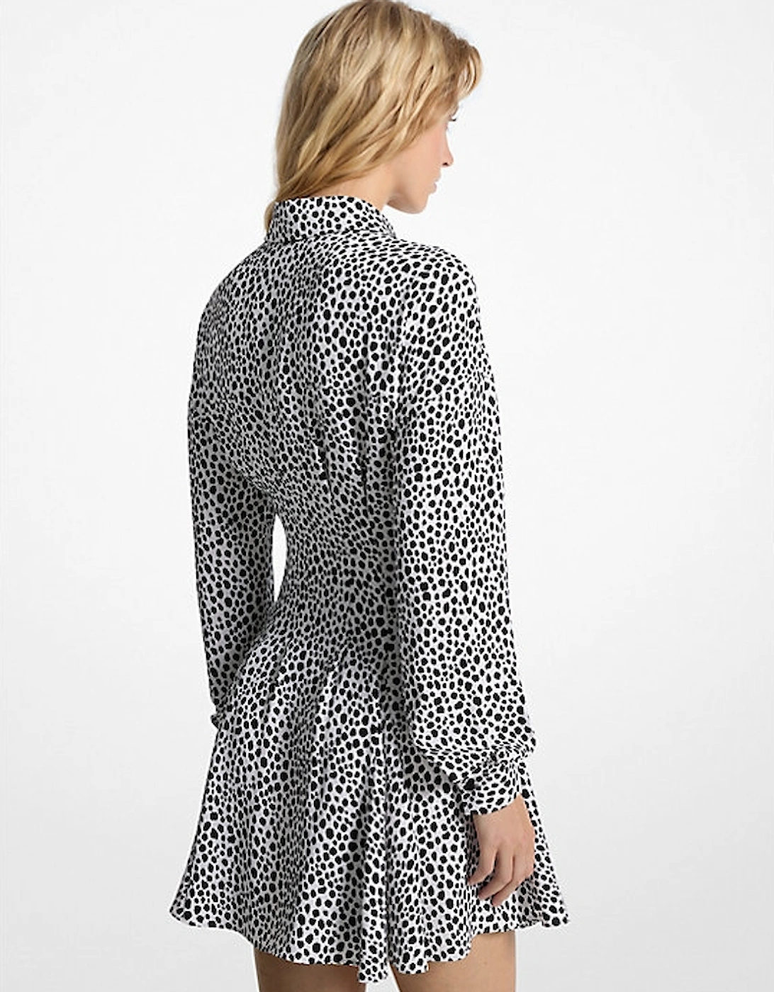 Cheetah Print Crepe Pleated Shirtdress