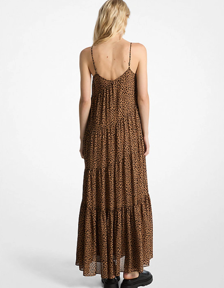 Cheetah Print Georgette Tiered Maxi Dress